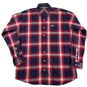 CINCH Men S Red Blue Plaid Button Down Long Sleeve Western Shirt